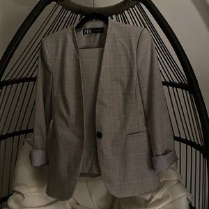 Zara pink and gray plaid suit